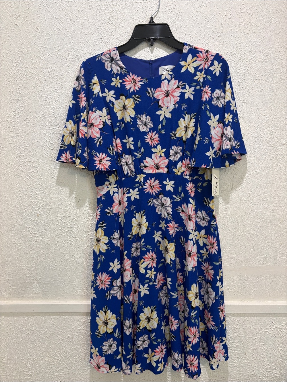 Eliza J Royal Blue Floral Dress with Pink & Yellow Blooms